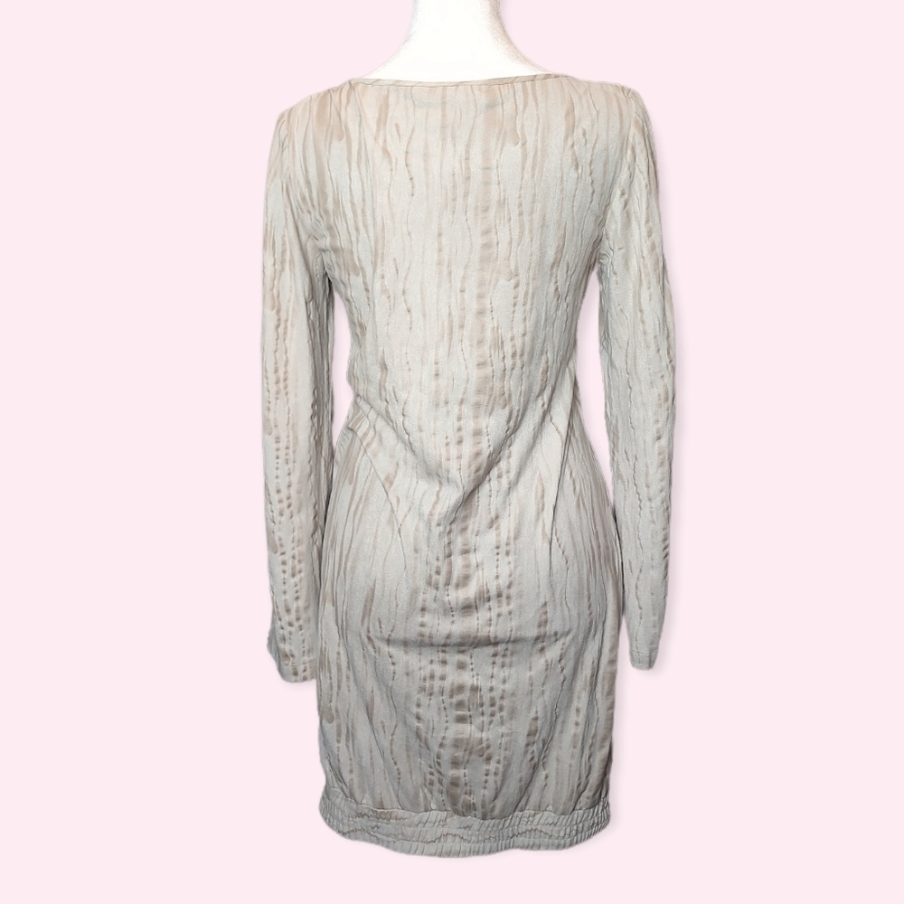 NWT Vintage Designer Y2K Neutral Long Sleeve Bodycon Mini Dress Small - Picture 3 of 6